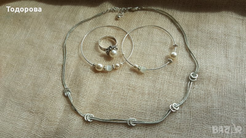 Посребрен комплект-колие,обици и пръстен, снимка 1