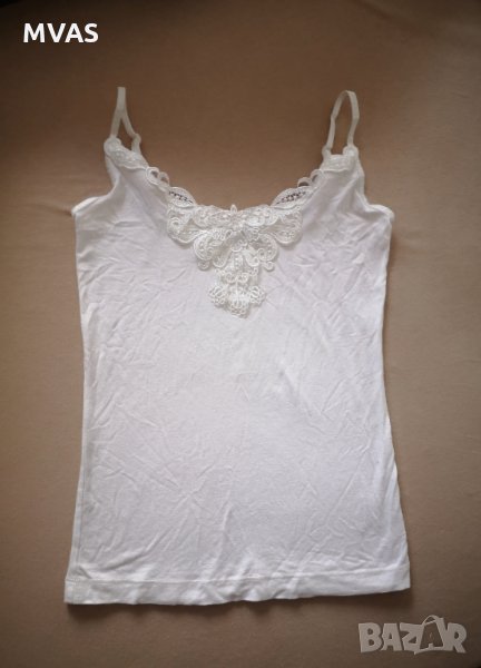Нов бял топ с регулиращи се презрамки и дантела, снимка 1
