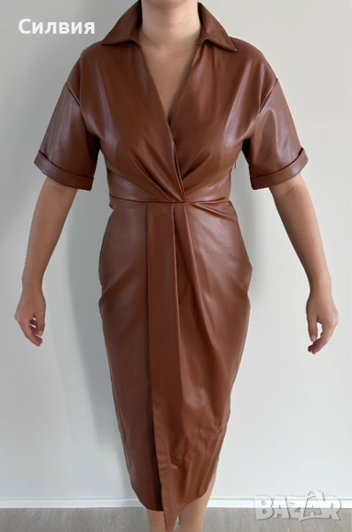Чисто нова дълга лъскава кожена рокля "Zara" / "Зара", размер S-М, снимка 1