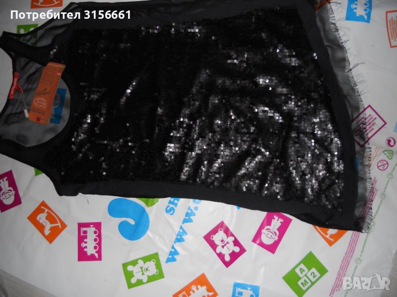 Нов Оригинал Дамски Бутиков Топ Потник с пайети р-р. ХС С М, снимка 1