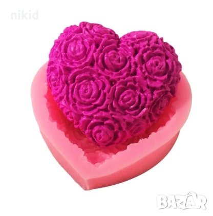 Сърце с рози силиконов молд форма тесто фондан сапун гипс шоколад мъфини калъп, снимка 1