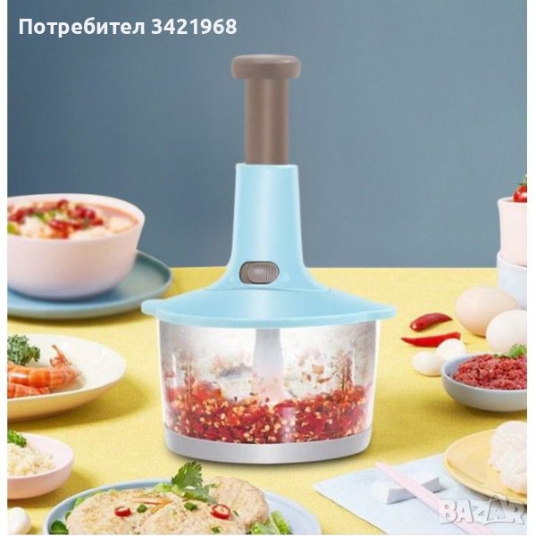 🤖 Кухненски робот-чопър с три остриета и ръчно предпазно заключване, снимка 1