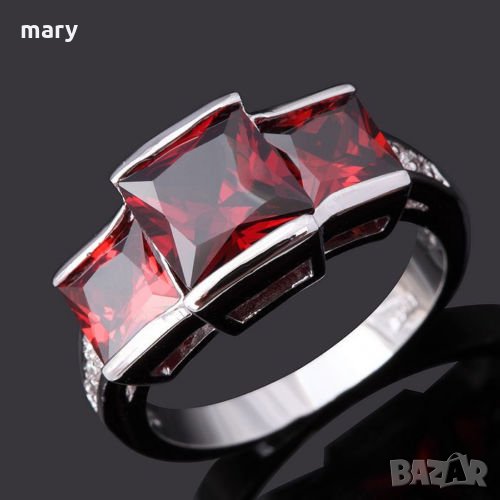 позлатен дамски пръстен с гранат, снимка 1