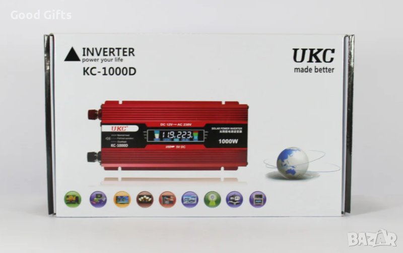 Инвертор с дисплей UKC KC-1000D 12/24 V-220 V, 1000W, снимка 1