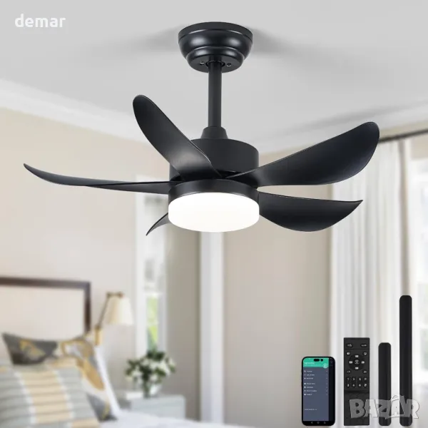 Вентилатор за таван RHEAFON с LED светлина и дистанционно, интелигентен, реверсивен, 76 см, снимка 1