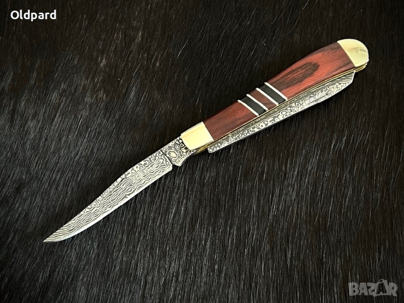 Висококачествен компактен колекционерски джобен сгъваем нож Elk Ridge Trapper Pakkawood.(ER954WBCR), снимка 1