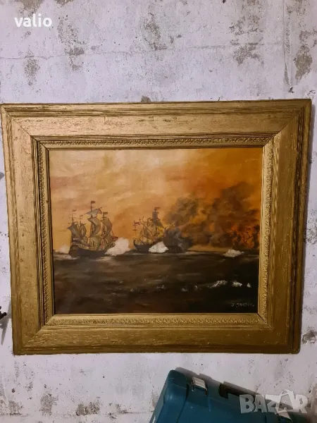 Стара голяма картина рисувана на платно подписана , снимка 1