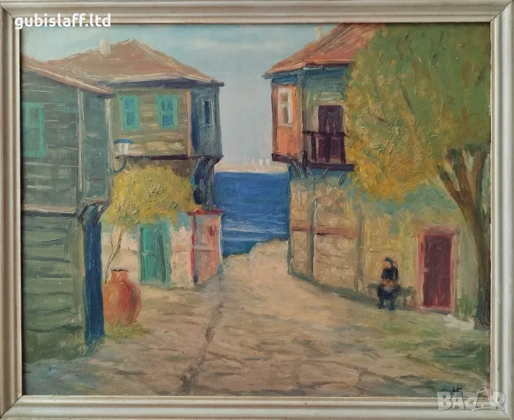 Картина "Несебър", худ. И.Б., 1970-те г., снимка 1