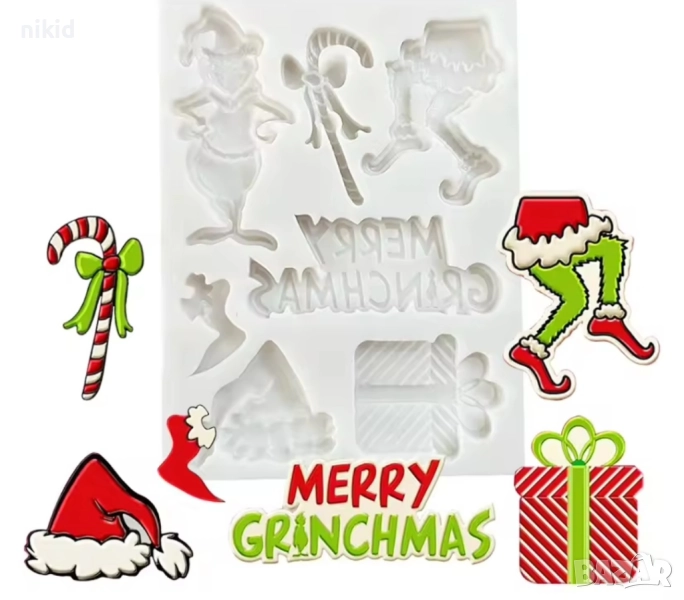 Гринч грийнч Grinch Коледен Merry Christmas силиконов молд форма фондан шоколад декор украса, снимка 1