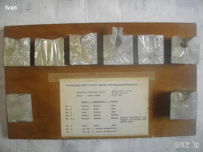 ТЕХНИЧЕСКО ПАНО ЗА ОБУЧЕНИЕ С 8 бр. РАЗЛИЧНИ РАЗНОВИДНОСТИ АЛУМИН ПО СТРУКТУРА И ПЛЪТНОСТ НЕМСКО , снимка 1