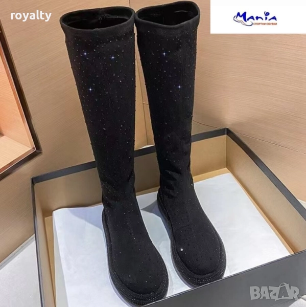 ЧЕРНИ ДАМСКИ БОТУШИ с КАМЪНИ, снимка 1