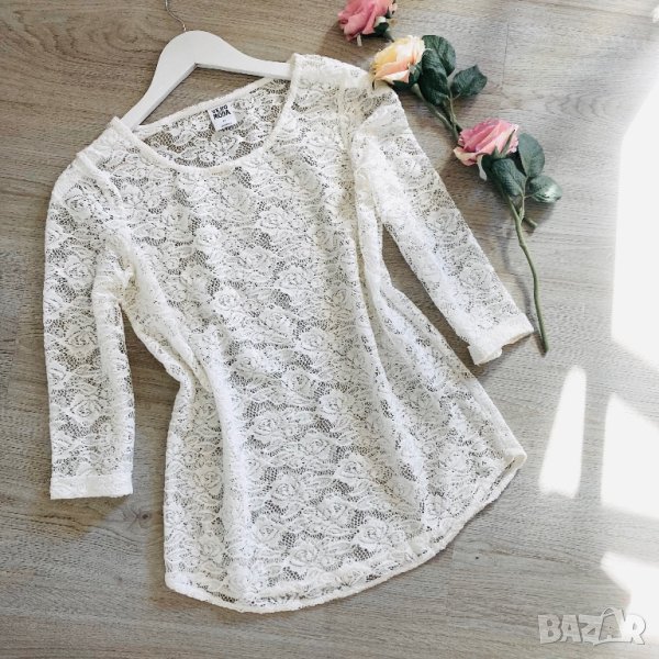 Разпродажба спешно Бяла дантелена дамска блуза, изцяло от дантела, блузка, дантелен топ XS/S, снимка 1