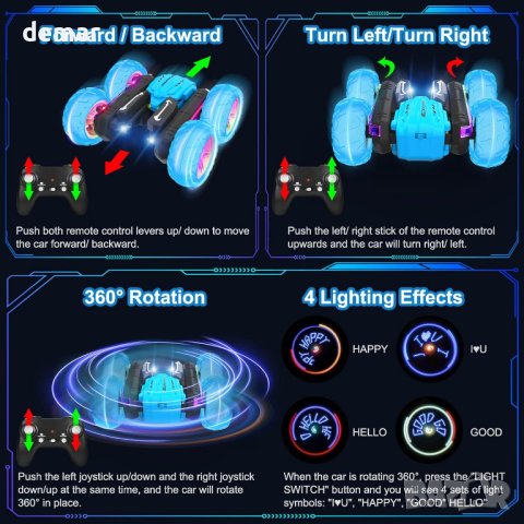 Immver каскадьорска кола за деца 2,4 Ghz радиоуправляема , синя, снимка 6 - Коли, камиони, мотори, писти - 43114692