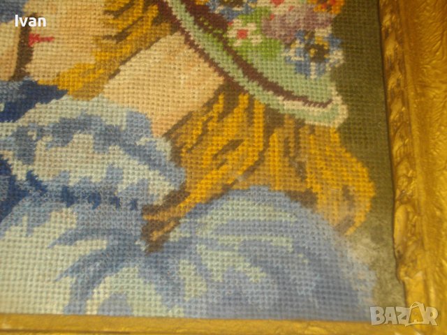 Стар/Старинен DMC Гоблен-Ръчно Нашиван-Германия-Рамкиран-Гипс-460х390мм-Момиче С Боне-ОТЛИЧЕН, снимка 16 - Гоблени - 37088937