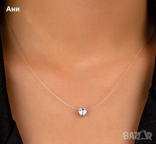 Нежно колие на безцветна корда с камък цирконий нови модели, снимка 2 - Колиета, медальони, синджири - 52202330