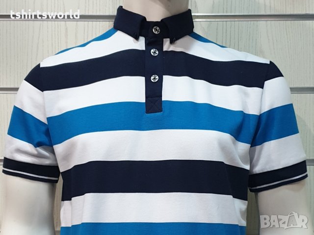 Нова мъжка моряшка блуза тип Lacoste, райе, копчета, пике, снимка 2 - Ризи - 32629301