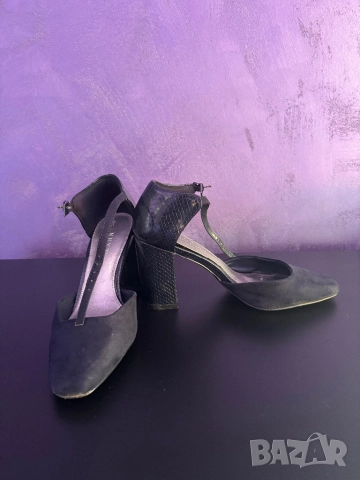 Next сини велурени обувки с дебел ток, размер 36.5, снимка 4 - Дамски обувки на ток - 52319874