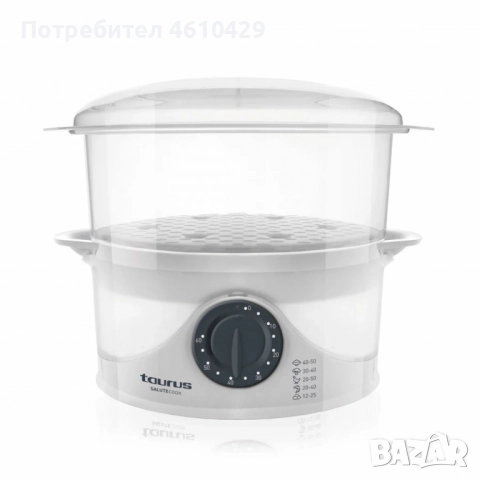 Уред за готвене на пара Taurus Salutecook 800W, 6 л, таймер 60 мин, 2 съда за готвене, съд за бял ор, снимка 2 - Други - 52499724