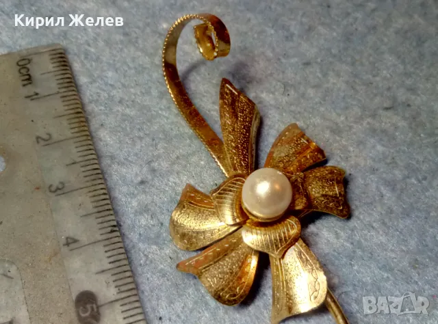 СТАРА НЕЖНА АР НУВО ПОЗЛАТЕНА ФЛОРАЛНА ПЕРЛЕНА БРОШКА - ЦВЕТЕ с БЯЛА ПЕРЛА 26311, снимка 8 - Антикварни и старинни предмети - 48161131