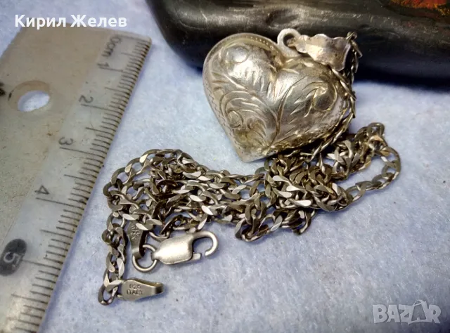 СРЕБЪРНО ЛАНЧЕ СРЕБРО 925 ITALI с РЪЧНО ГРАВИРАНО СРЕБЪРНО СЪРЧИЦЕ Рамка за СНИМКИ СРЕБРО 925 40111, снимка 6 - Колиета, медальони, синджири - 49365764