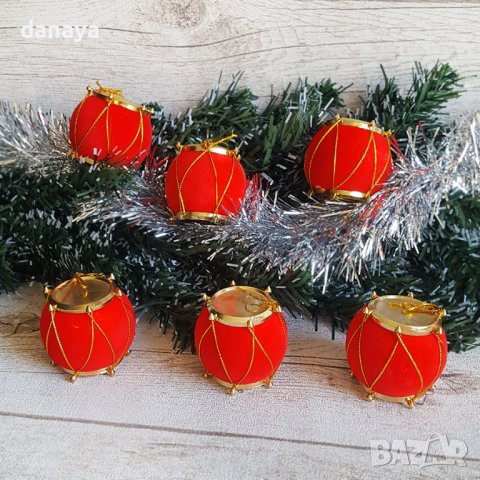 3227 Комплект играчки за елха Кадифени барабанчета, 6 броя, снимка 3 - Декорация за дома - 38497845