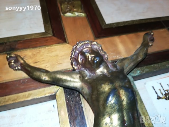 КРЪСТ С ХРИСТОС-ДЪРВО С ЕСТЕСТВЕН ФУРНИР И МЕД МЕСИНГОВ ОБКОВ L2504231749, снимка 7 - Антикварни и старинни предмети - 40484993