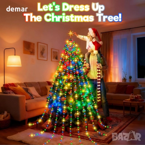 Коледни лампички за елха, 400 LED, 8 режима, 2 метра x 16 реда, многоцветни, снимка 7 - Декорация за дома - 52118611