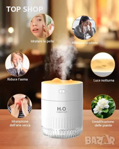 LKV Ултразвуков Мини овлажнител 350мл/LED светлина/автоматично изключване/2 режима,кола/спални/офиси, снимка 5 - Тримери - 49308613