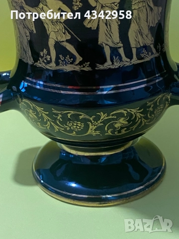  Винтидж ваза Спиропулос с гръцки дизайн, изработена от порцелан с 24-каратово злато.1980 г., снимка 3 - Антикварни и старинни предмети - 52896674