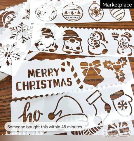 8 бр сет коледни снежинки елха елен стенсил шаблон спрей за торта украса стена scrapbooking, снимка 6 - Други - 47947665