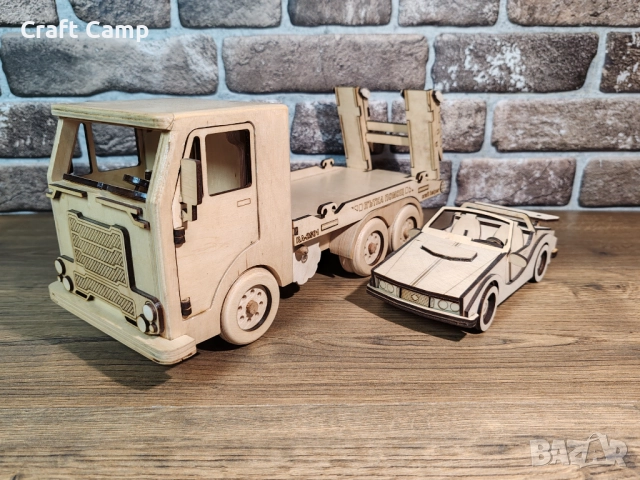 Комплект дървени модели - Камион за пътна помощ и автомобил – Craft Camp