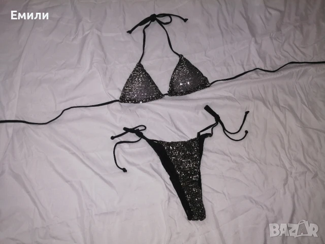 Нов комплект дамски бански от две части с блестящи пайети р-р M, снимка 7 - Бански костюми - 50854074