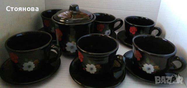 Сервиз за кафе/чай -гланцирана рисувана керамика, снимка 1 - Сервизи - 36839599
