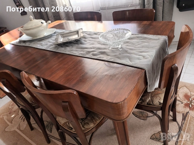 Старинна маса за хранене с шест стола, снимка 3 - Антикварни и старинни предмети - 52910014