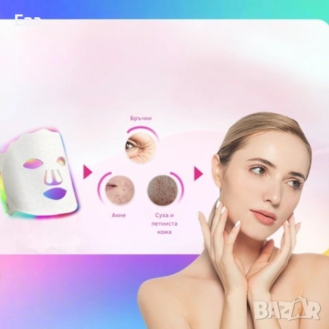 LED Маска за лице със 7 светлинни режима - Домашна фототерапия за по-чиста и спокойна кожа, снимка 5 - Козметика за лице - 53253535