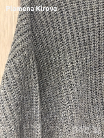 Сив плетен пуловер с обемни ръкави, снимка 4 - Блузи с дълъг ръкав и пуловери - 52576625
