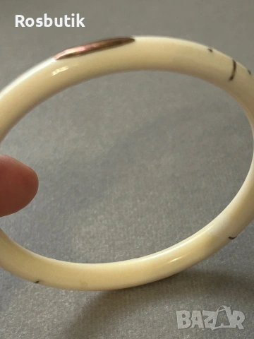 Рядка старинна гривна от истинска слонова кост със сребро , снимка 2 - Гривни - 53349263