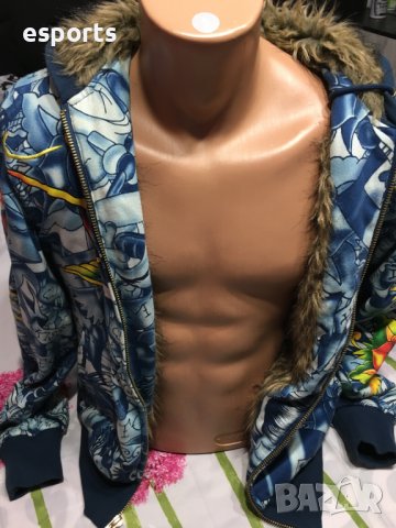 Зимно яке с пух Ed Hardy by Christian Audigier Tatoo Tiger Wolf bird S Small, снимка 3 - Суичъри - 25777992