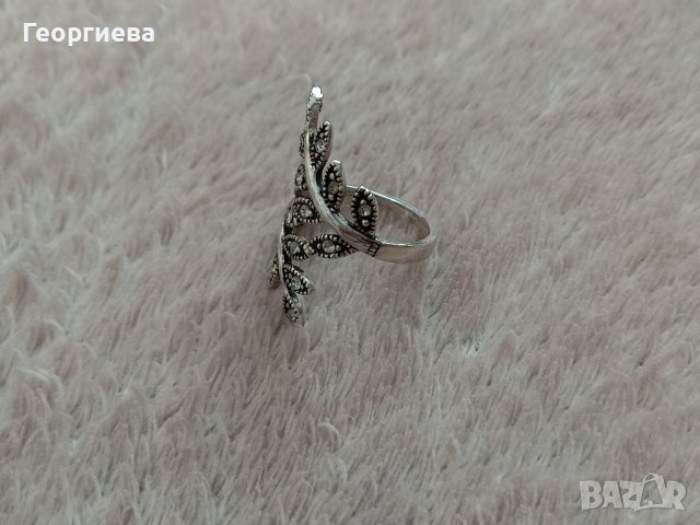 Сребърен пръстен листа с камъни, снимка 4 - Пръстени - 43154512