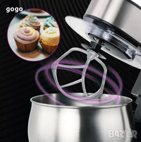 Планетарен миксер с купа от инокс Techwood TRO-1055, 1000W, 5л., 3бъркалки, 6степени + Pulse  , снимка 2 - Миксери - 49468291