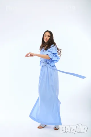 Ленена Рокля Rosaline - Небесно Синя, снимка 6 - Рокли - 49478662