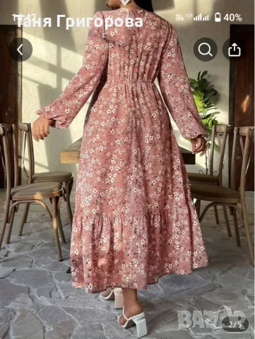 Дълга флорална рокля цвят сьомга , снимка 4 - Рокли - 47655679