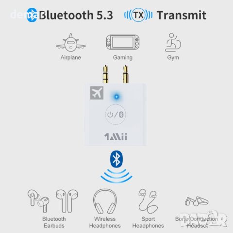 1Mii B05 Bluetooth 5.3 адаптер за слушалки с преносим калъф, бял, снимка 2 - Друга електроника - 43727117