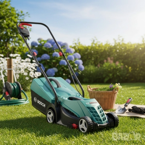 Електрическа косачка Bosch Rotak 32 - 1200W с GrassCombs, коси до самия ръб, кош 31 л, снимка 6 - Друга електроника - 51850063