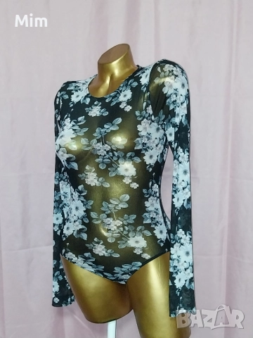 М Черно,прозрачно боди на цветя , снимка 3 - Корсети, бюстиета, топове - 52408609