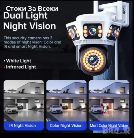 Пълноцветна панорамна 6K Wi-Fi камера за нощно виждане, снимка 3 - IP камери - 48896236