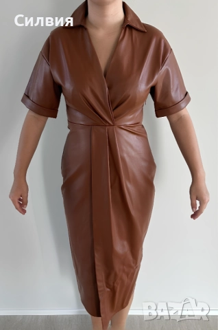 Чисто нова дълга лъскава кожена рокля "Zara" / "Зара", размер S-М