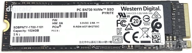 Western Digital 1TB SSD PC SN730 NVMe PCIe Gen3 x4 M.2 24м Гаранция