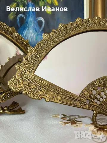 Антикварни бронзови огледала във формата на ветрила стил Наполеон III . Много редки и кресиви., снимка 13 - Антикварни и старинни предмети - 48484719