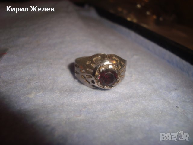 СТАР АЖУРЕН СКЪПОЦЕНЕН РЕГОЛИРУЕМ РЕТРО АР НУВО ПРЪСТЕН с КРАСИВ ГРАНАТ МЕСИНГ РЪЧНА ИЗРАБОТКА 17513, снимка 7 - Антикварни и старинни предмети - 37442807
